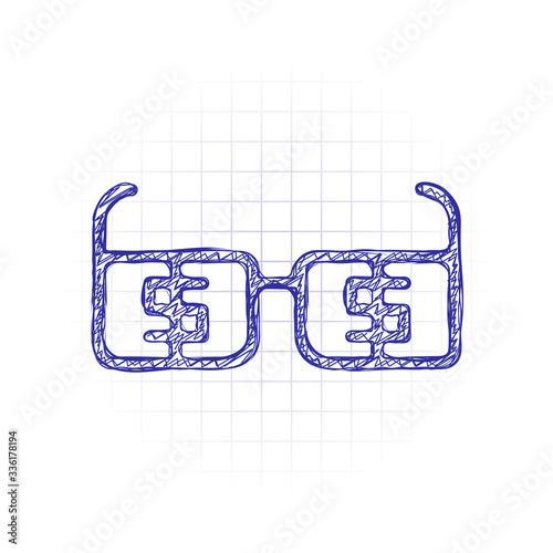 Money glasses with dollas sign. Finance icon. Hand drawn sketched picture with scribble fill. Blue ink. Doodle on white background photo