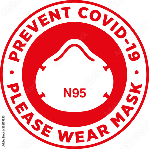 Please Wear Medical Mask Signage or Floor Sticker for help reduce the risk of catching coronavirus Covid-19. Vector sign.