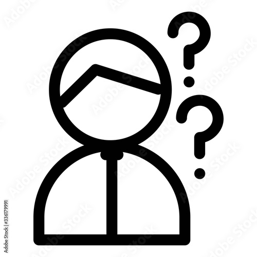 Person with question marks icon. Confusion, thinking sign.