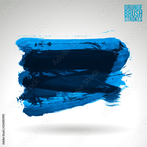 Blue brush stroke and texture. Grunge vector abstract hand - painted element. Underline and border design.