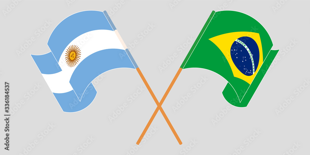 Crossed and waving flags of Argentina and Brazil Crossed and waving flags of Argentina and Brazil