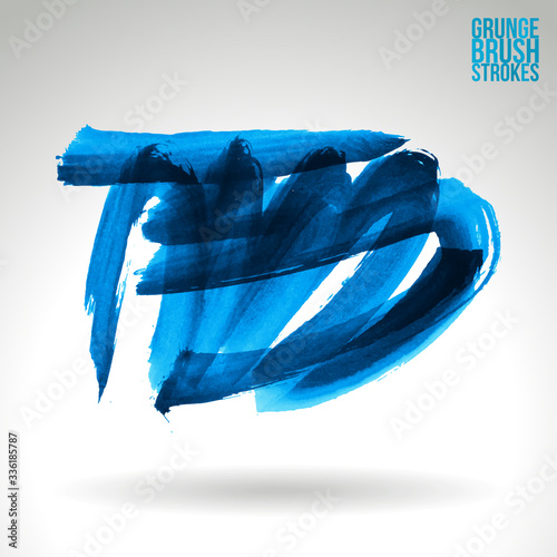 Blue brush stroke and texture. Grunge vector abstract hand - painted element. Underline and border design.