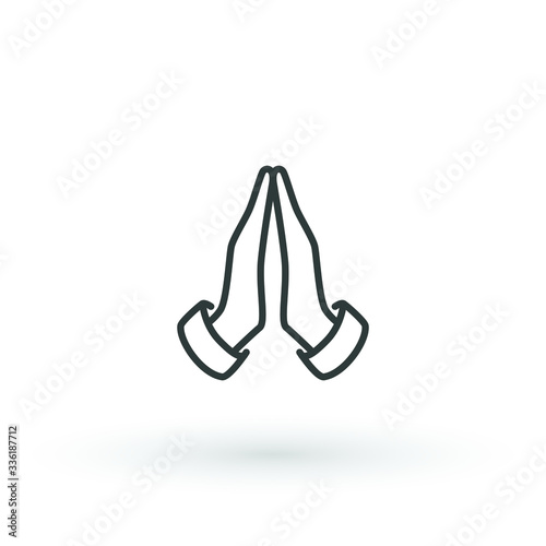 Hands folded in prayer line icon. Editable stroke Outline hands folded in prayer vector icon for web design isolated on white background