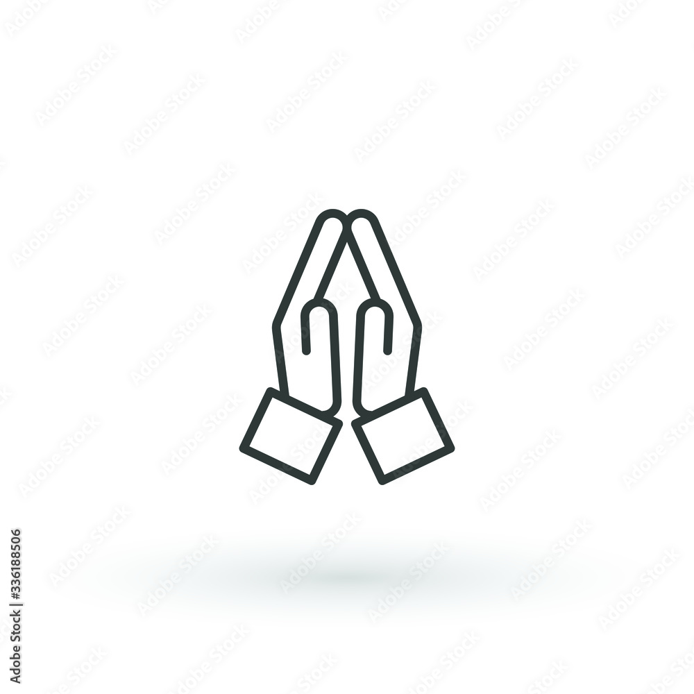Hands folded in prayer line icon. Editable stroke Outline hands folded in prayer vector icon for web design isolated on white background Hands folded in prayer line icon. Editable stroke Outline hands folded in prayer vector icon for web design isolated on white background