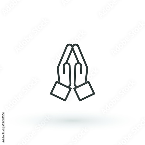 Hands folded in prayer line icon. Editable stroke Outline hands folded in prayer vector icon for web design isolated on white background