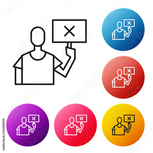 Black line Nature saving protest icon isolated on white background. Earth planet protection, environmental issues demonstration. Set icons colorful circle buttons. Vector Illustration