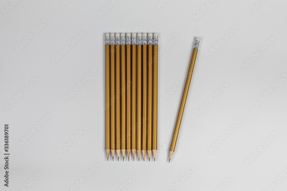 Simple pencils with eraser on a white background.
