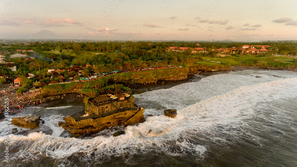 Sunset in the temple of Tanah Lot, Bali, Indonesia.