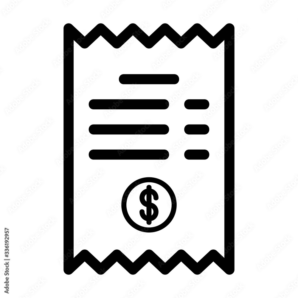 Bank receipt icon in line style. Sales, accounting report. Income statement, balance sheet symbol. Bank receipt icon in line style. Sales, accounting report. Income statement, balance sheet symbol.