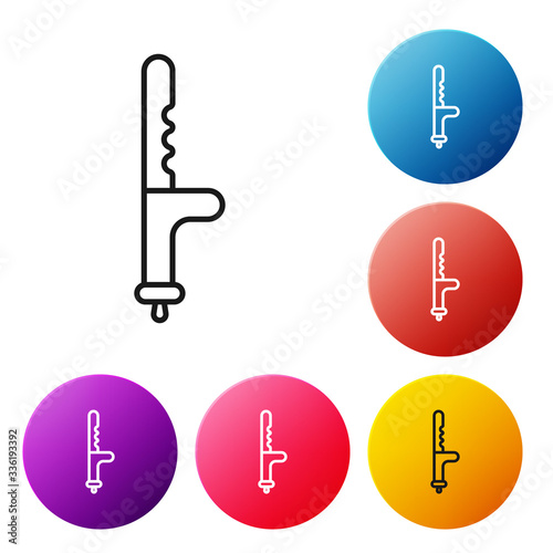 Black line Police rubber baton icon isolated on white background. Rubber truncheon. Police Bat. Police equipment. Set icons colorful circle buttons. Vector Illustration photo