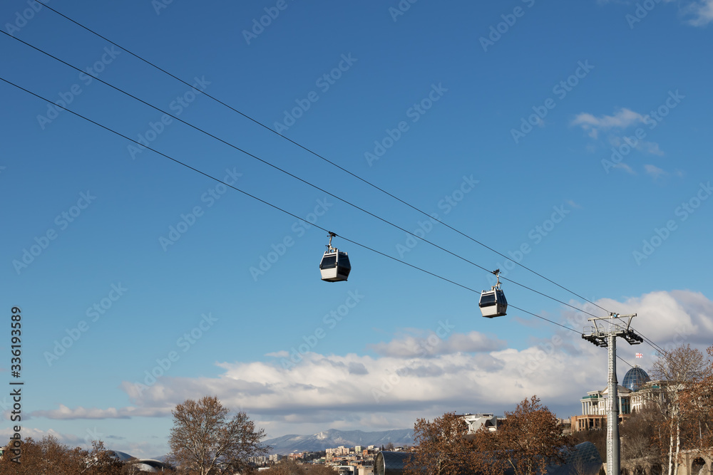 Cableway from Park Rike to ancient fortress Narikala in center Tbilisi, capital of Georgia Cableway from Park Rike to ancient fortress Narikala in center Tbilisi, capital of Georgia