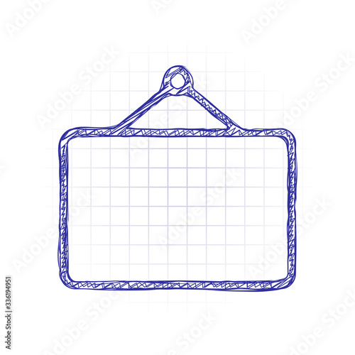 Photo frame for picture, outline linear icon. Hand drawn sketched picture with scribble fill. Blue ink. Doodle on white background