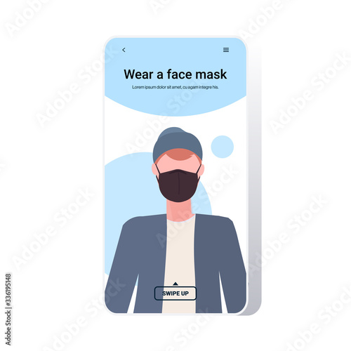 basic protective measures against coronavirus protect yourself wear face mask important information guidance to stay healthy smartphone screen portrait copy space vector illustration