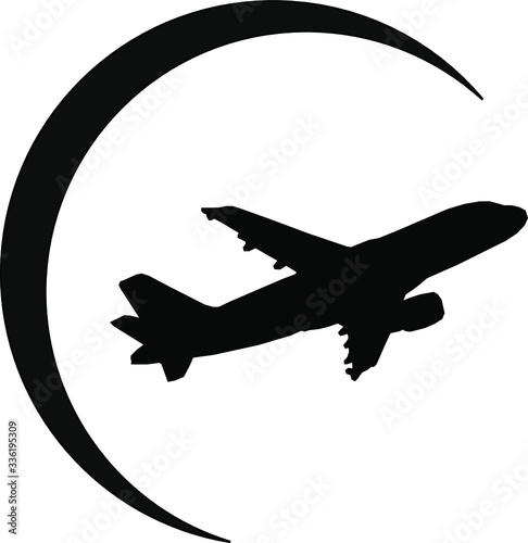 Flying airplane on the white background.
