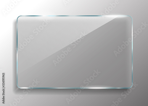 Square glass frame. Realistic Isolated glass banner Vector illustration