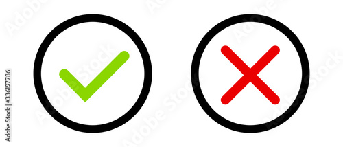 Green tick andred cross sign in the circle . The check icon. Icons posted on a white background