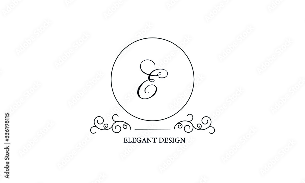 Elegant elegant logo with letter E. Design of simple monogram of business sign, restaurant, royalty, boutique, cafe, hotel. Elegant elegant logo with letter E. Design of simple monogram of business sign, restaurant, royalty, boutique, cafe, hotel.