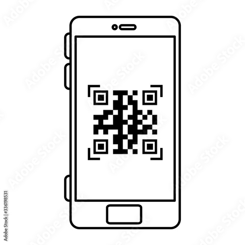 qr code inside smartphone design of technology scan information business price communication barcode digital and data theme Vector illustration