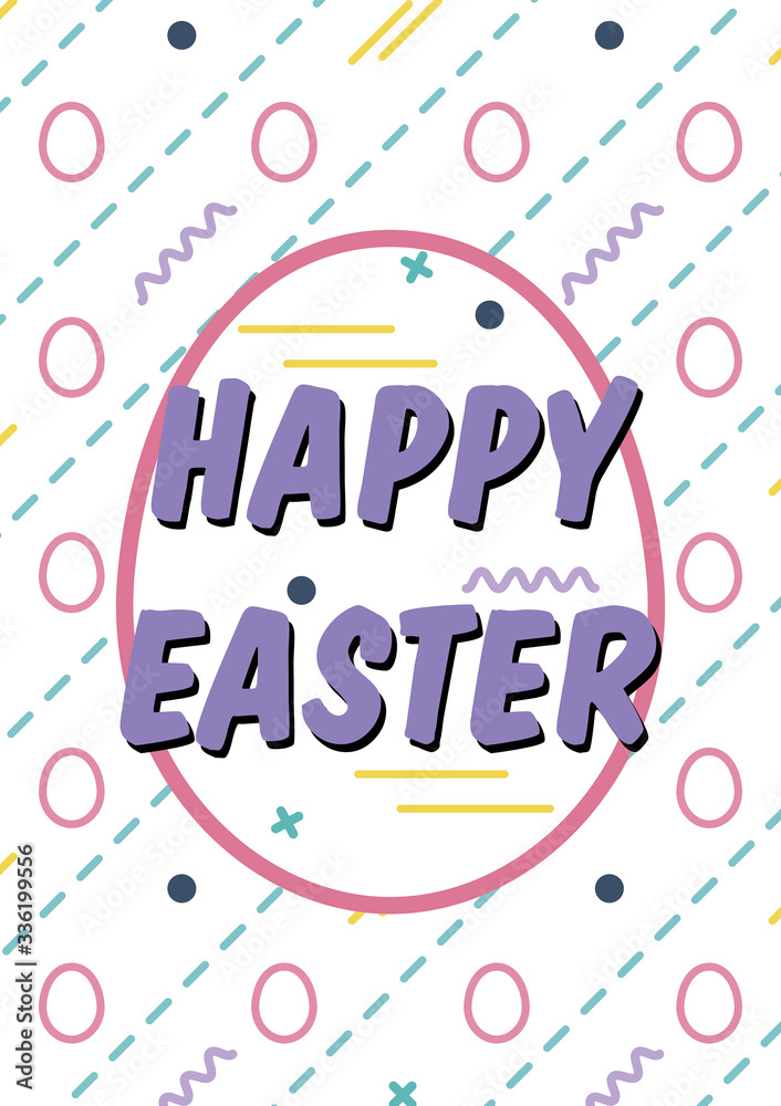 Happy easter memphis style postcard. pink egg pattern