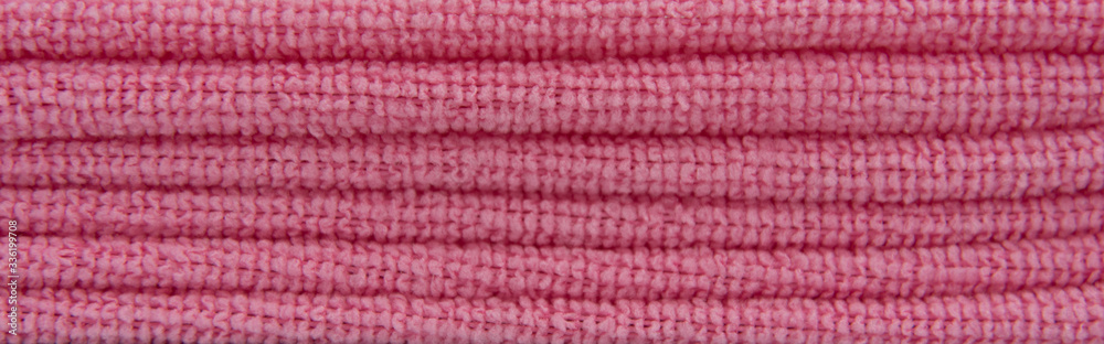 folded fresh clean image of towels, microfiber cloth, cleaning cloths. Banner background.