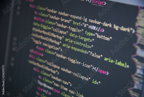 HTML CSS Javascript programming language web code. Syntax closeup. Programming concept