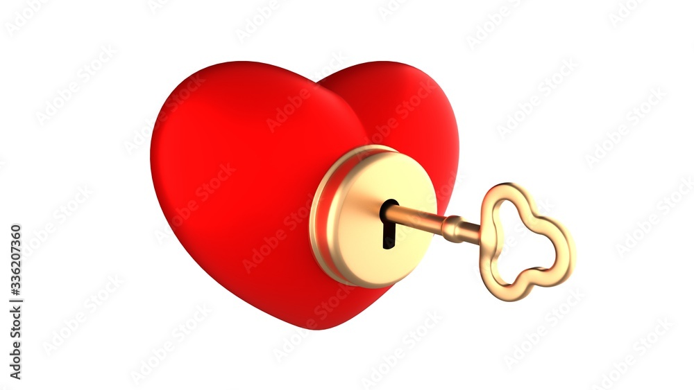 Key to my heart. Isolated on white. 3D-rendering. Key to my heart. Isolated on white. 3D-rendering.