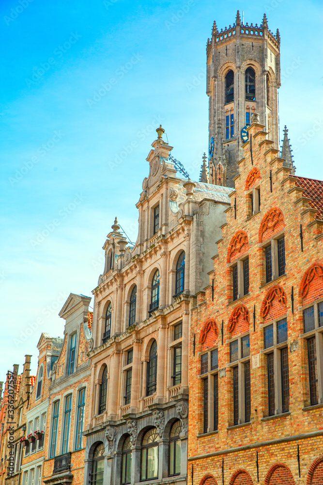Markt Square in Bruges, Belgium medieval building. Belfry tower.