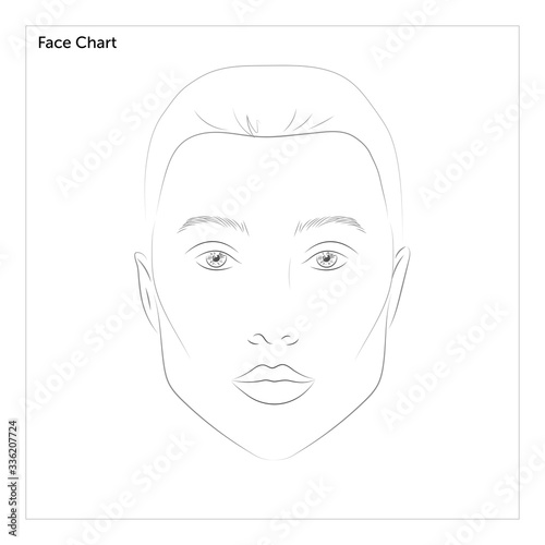 Face chart for makeup artist training. Square face.