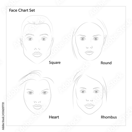 Set of facecharts for makeup artist. Different face shapes.