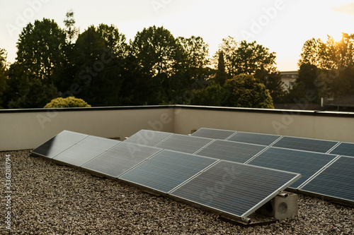 Solar Panels On The Roof Of A Modern House photo