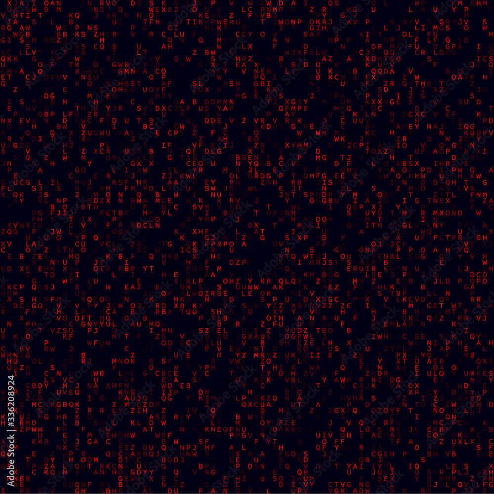 Tech background. Red sparse alphabetical background. Big sized seamless pattern. Captivating vector illustration.
