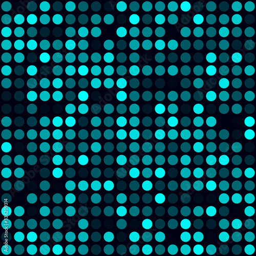 Digital background. Filled pattern of circles. Cyan colored seamless background. Vibrant vector illustration.