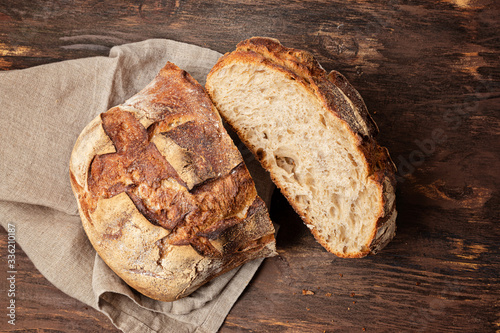 Fresh organic home made bread. Healthy eating, buy local, bread recipes concept. Top view