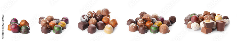 Assortment of delicious candies on white background Assortment of delicious candies on white background