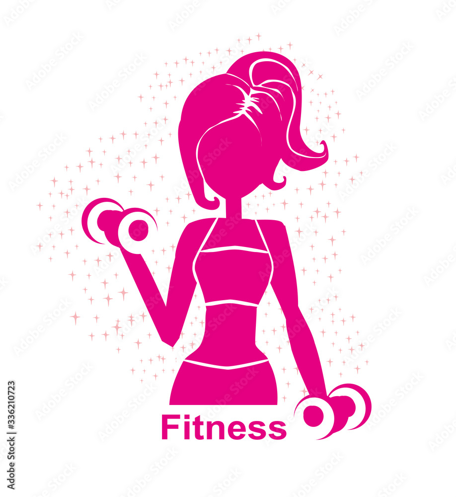 slim girl exercises with barbells - silhouette icon slim girl exercises with barbells - silhouette icon