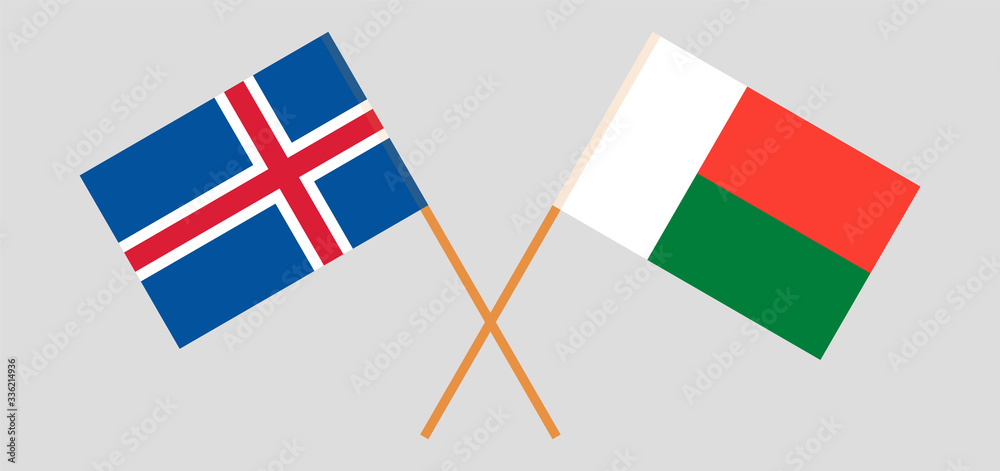 Crossed flags of Madagascar and Iceland