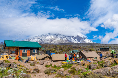 Obraz na płótnie Camping on mount Kilimanjaro in tents to see the glaciers in Tanzania, Africa