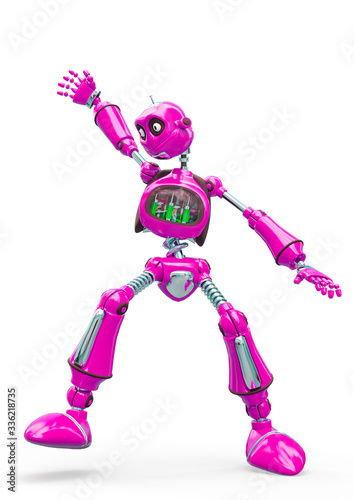 vintage robot cartoon dancing in white background