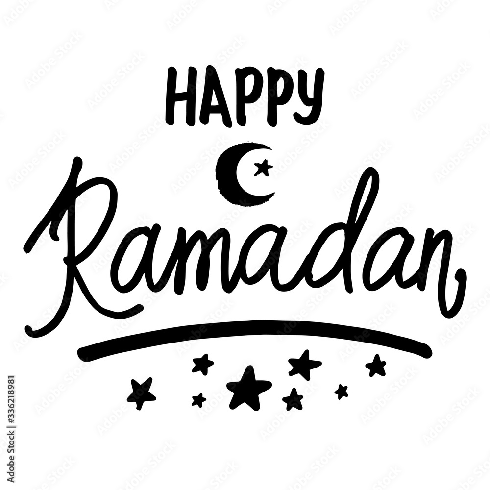 Happy Ramadan Lettering. Vector card with quote. Hand drawn phrase with decor. Background. Wallpaper. Happy Ramadan Lettering. Vector card with quote. Hand drawn phrase with decor. Background. Wallpaper.