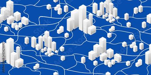 Urban isometric area with building streets. Seamless urban