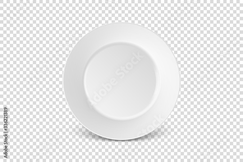 Vector 3d Realistic White Porcelain Food Dish Plate Icon Closeup Isolated on Transparent Background. Front View. Design template, Mock up for Graphics, Branding Identity, Printing, etc