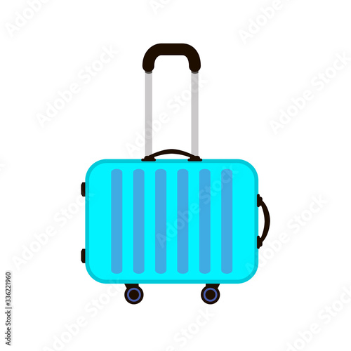 Blue Travel Suitcases. Time to travel. Trip to World. Vacation. Holidays. Travel banner. Modern flat design. Colorful.