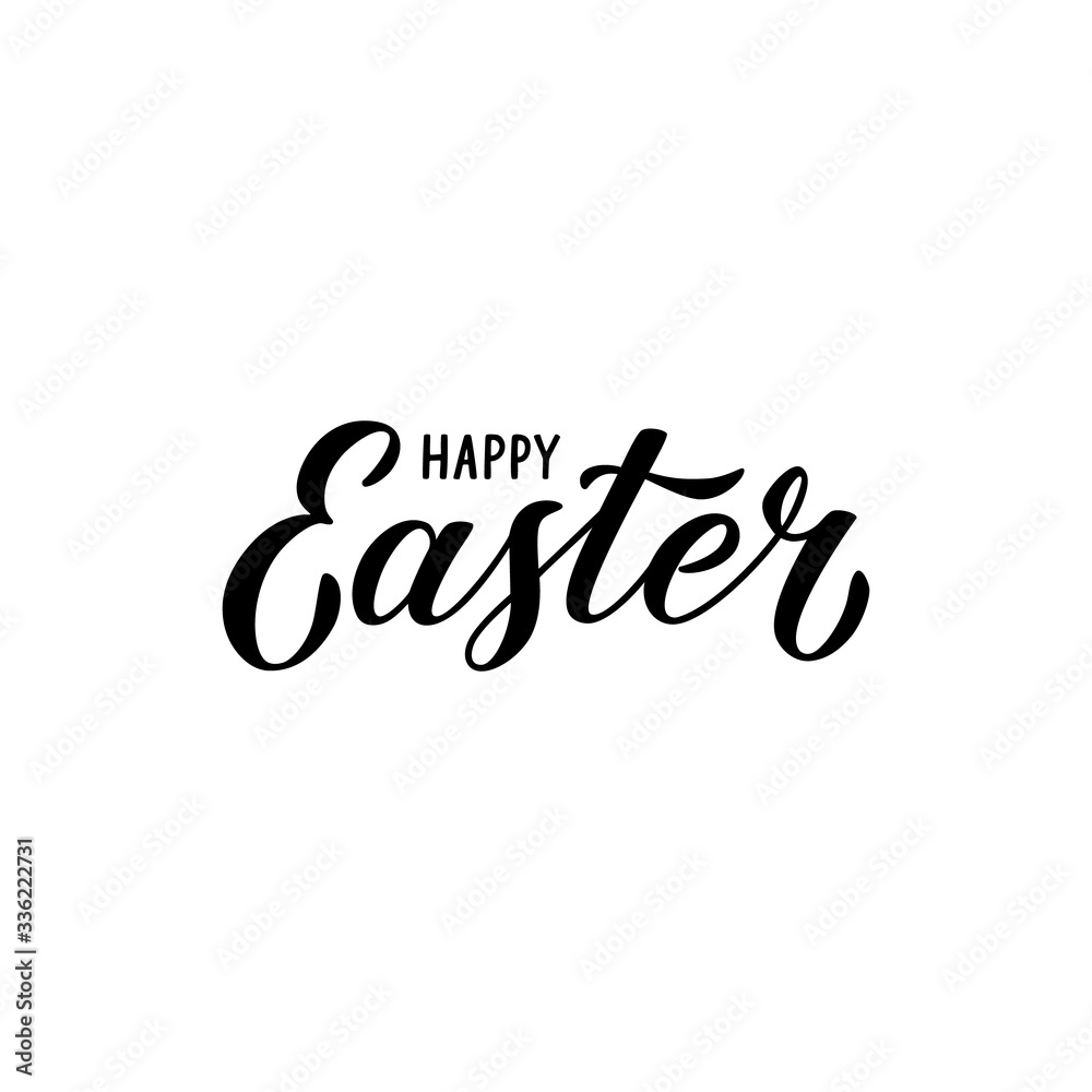 Happy Easter lettering, white background. Vector illustration.