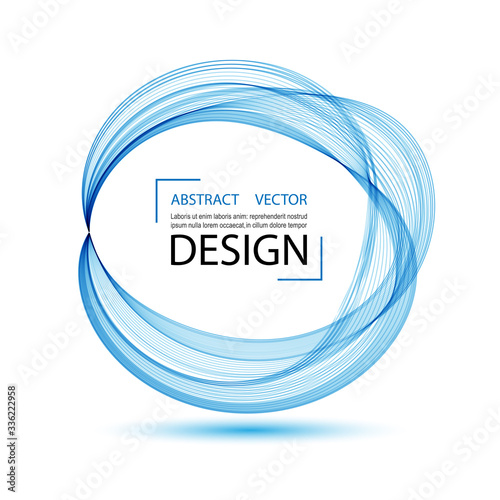 Abstract round wave frame, flow of blue transparent waves in a circle.