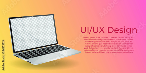 Computer laptop perspective view mockup. Computer laptop blank screen vector illustration. Template for infographics or presentation UI design interface
