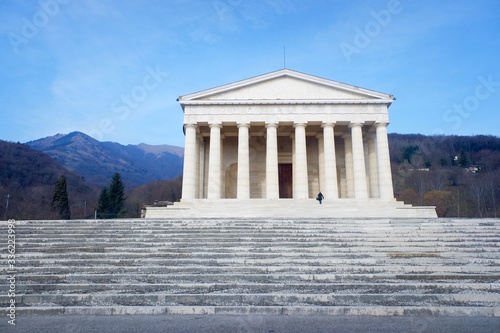 The Temple of Canova is a Roman Catholic parish church built in a severe Neoclassical style, based on the designs of Antonio Canova. It is located on a hilltop in Possagno, Treviso, Italy photo