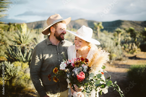 French couple and their elopement wedding in Joshua Tree national Park