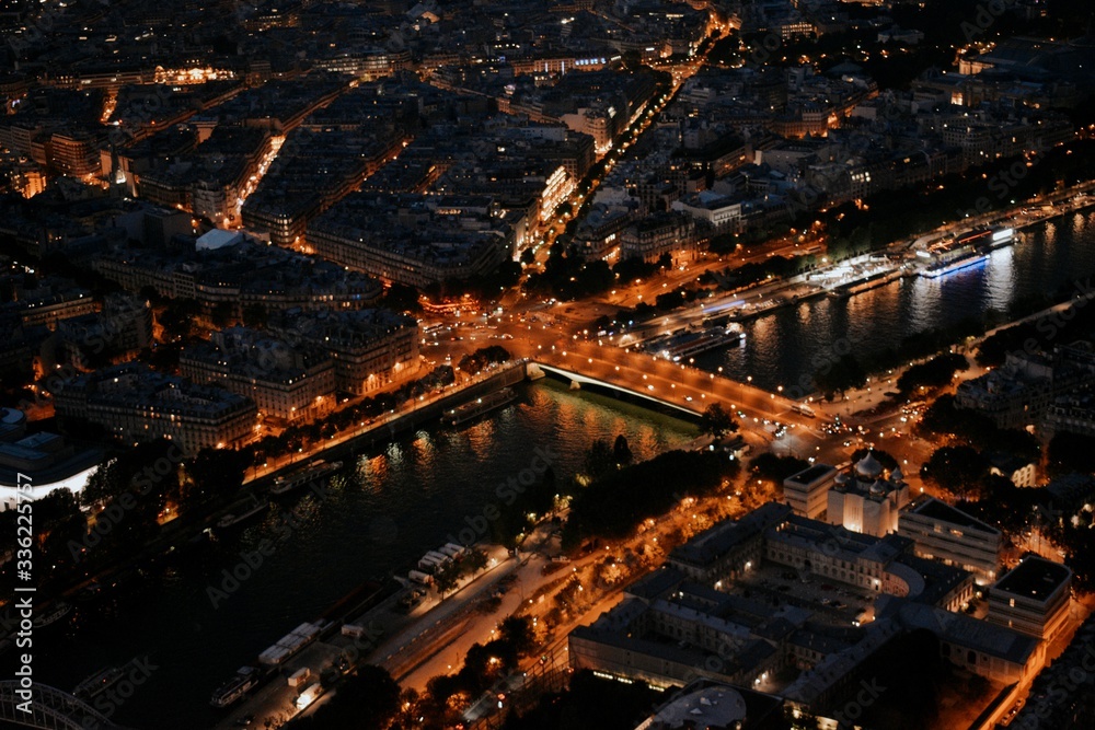 The city of Paris in the night