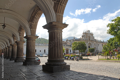 Guatemala - Antigua central square - old historic village with arcade and church © andrea