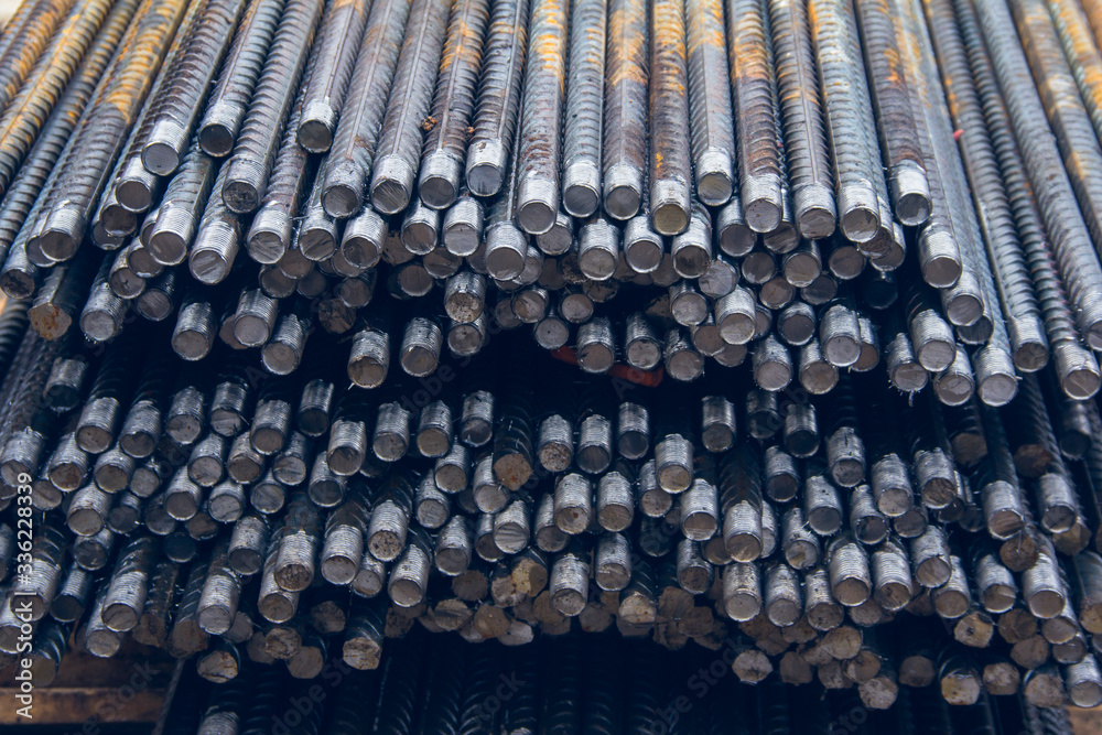 Rebar steel work reinforcement at a construction site. Reinforcement ...